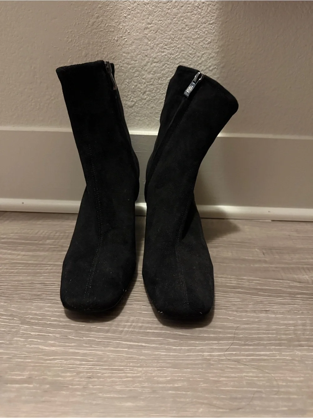 Dkny Black Suede Block Heel Sock Ankle Boots